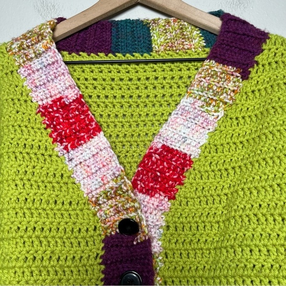Cardigan Sweater Women Large Granny Crochet Boho Chunky Colorful Cropped Coastal - Picture 2 of 8